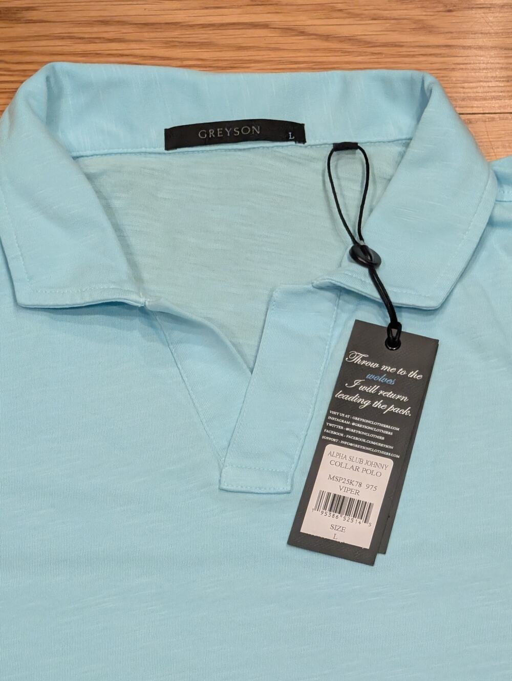 Greyson Alpha Slub Johnny Collar Polo Viper Blue L NWT